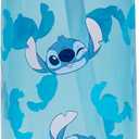 Zak Designs Disney Sage Water Bottle For School or Travel, 25oz Durable Plastic Water Bottle With Straw, Handle, and Leak-Proof, Pop-Up Spout Cover (Stitch)