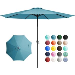 JEAREY 11' Patio Umbrellas Outdoor Table Market Umbrella w/Crank, 8 Sturdy Ribs, UV Protection Windproof for Garden, Deck, Backyard, Pool(Cerulean)