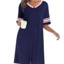 Ekouaer Women's Zip Up Robe Color Block Bathrobe with Zip Summer Robes Soft Sleepwear Navy Blue M
