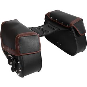 X AUTOHAUX 1 Pair Universal 16L Motorcycle Saddlebag Side Tool Bags Cycling Luggage Bag Adjustable Buckles Black Brown 17.32''x5.12''x11.81