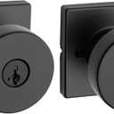 Kwikset Pismo Entry Door Knob with Lock and Key, Secure Keyed Handle Exterior, Front Entrance and Bedroom, Matte Black, Pick Resistant SmartKey Rekey Security and Microban, Square Rose