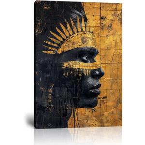 King Wall Decor African American Art Abstract Posters for Men Boy Living Room Bedroom Home Decor Retro Canvas Painting Picture Prints Framed (18"L x 24"W)