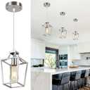 Brushed Nickel Lantern Pendant Light Fixture Pendant Lights for Kitchen Island, Adjustable Wire Hanging Mini Lantern Pendant Lighting for Dining Room Kitchen Hallway Foyer Bedroom (5.51 inch)