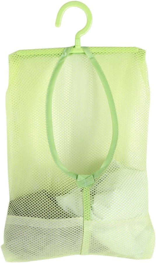 Clothespin Bag with Hanger, Multi Purpose Hanging Mesh Bag Hanger Socks Underwear Storage for Bathroom Wardrobe Laundry Clothesline Outdoor, 11.8 x 10.2in(Green)