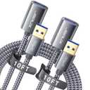 JSAUX 2Pack 10FT+10FT USB 3.0 Extension Cable, Type A Male to Female USB Extender Cord Nylon Braided Compatible with Webcam, Camera, Phone, USB hub, Mouse, Keyboard, Printer, Hard Drive, Xbox-Grey