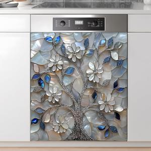 Dishwasher Magnet Sticker Cover Panel Decal Refrigerator Magnetic Sticker Decorative for Kitchen Decoration,Fridge Door Cover,Home Appliances Decor Stickers 23"x26" (Tree Flower)