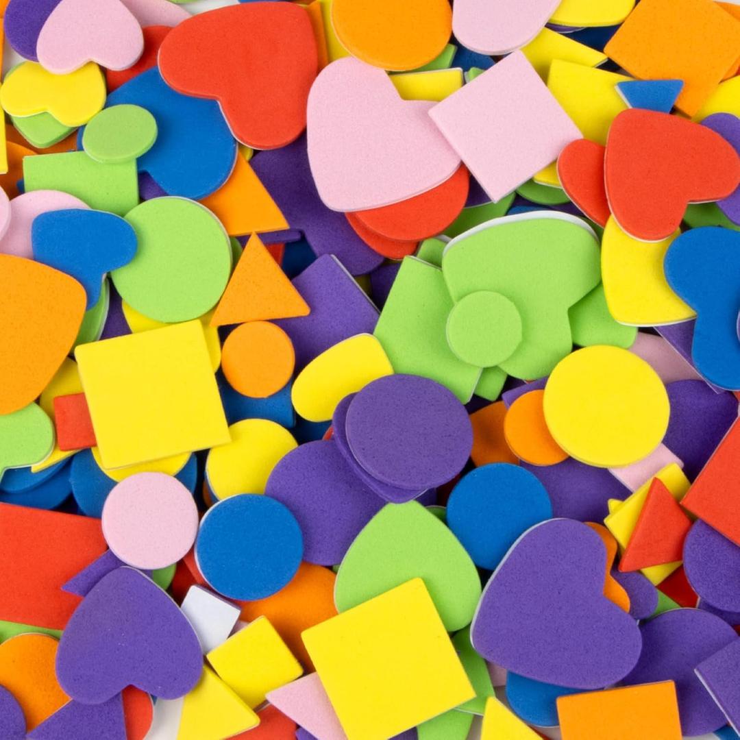 RAINFLOW 750 PCS Foam Stickers Self Adhesive - Cute Self Adhesive Foam Shapes Sticker for Crafts with 7 Colors 5 Sizes Geometry Shape, Crafting Supplies for DIY Poster Board and Art Party Decor
