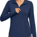 MAGCOMSEN Women's Long Sleeve Sun Shirts Half 1/2 Zip Pullover UPF 50+ Tops (Blue, M)