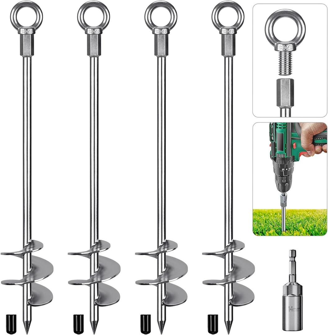 30'' Ground Anchors Screw in Heavy Duty 12mm Solid Steel, 3" Spiral Blade with Smooth Edges, Fully Welded Design for Mobile Home, Shed, Trampoline, Swing Set, Carport, Earth, Tent, 4Pack (30''-4pcs)