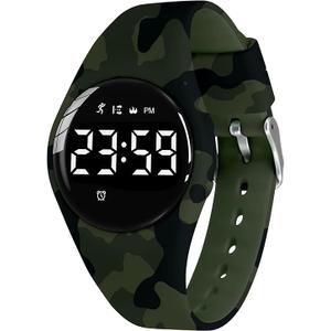 Kids Digital Watch for Boys Girls,Sports Watch with Fitness Tracker Pedometer Vibration Alarm for Ages 5-15 No App Needed Waterproof Watches for Kids, 09-Army