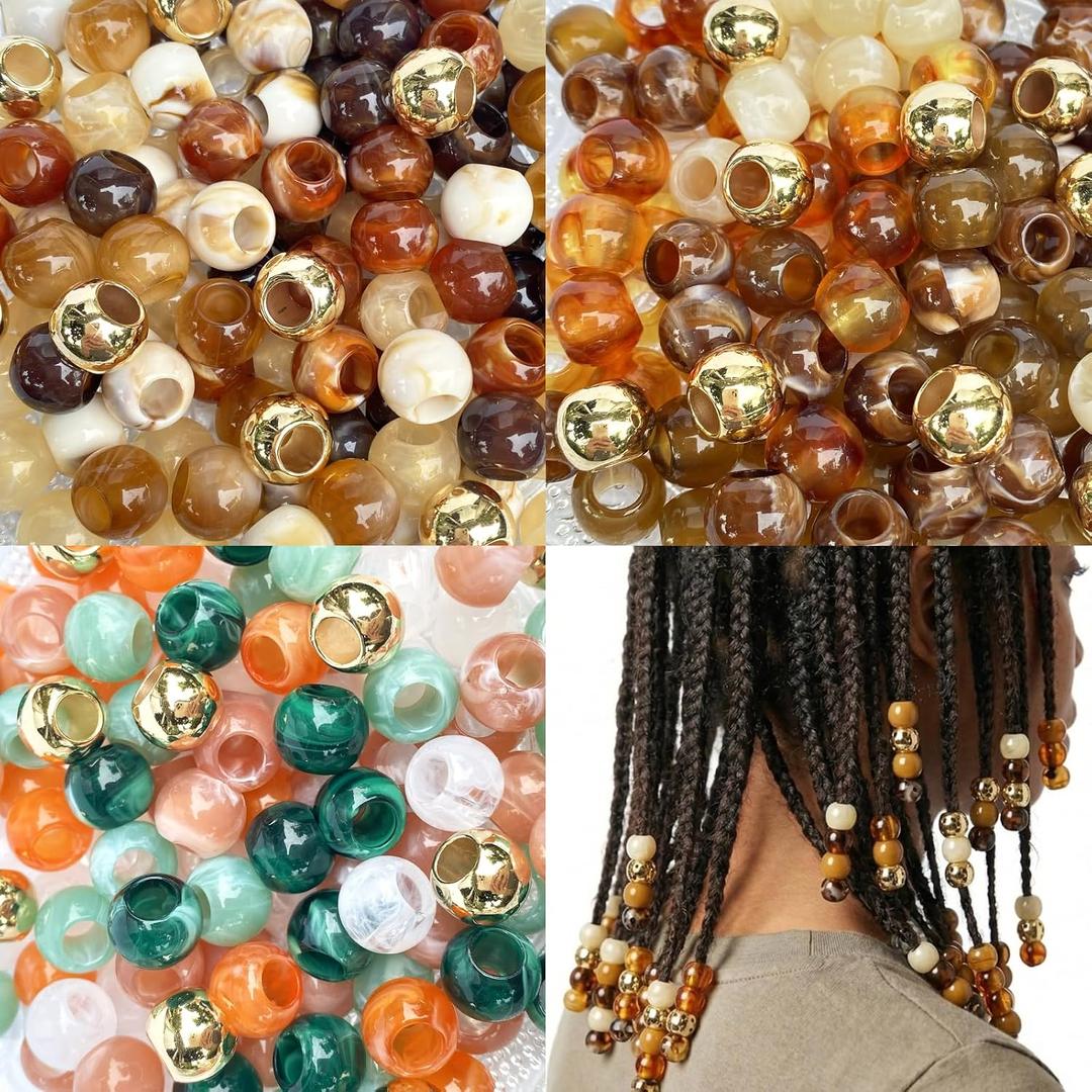 450Pcs African Hair Beads for Braids for Women Brown Large Hole Beads