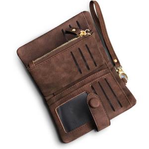 Wallets for Women Bifold Small Rfid Soft Leather Ladies Wallets Trifold Womens Wallets Billfolds Mini Wristlet Clutch Cute Zipper Coin Purse with Wrist Strap (Brown)