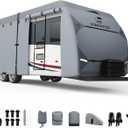 RV Cover, 7 Layers Heavy Duty RV & Trailer Cover, Toy Hauler Cover Fits 14'-16' RV Travel Trailer Camper Cover with Tongue Jack Cover, Extra Windproof Straps, Gutter Covers