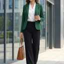 Allegra K Women's Work Office Blazer Long Sleeve Jacket Suit Blazers (Green, S)