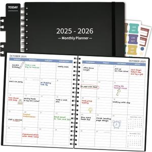 2 x Monthly Planner 2025-2026 (7.4'' x 9.6''), Jul 2025-Dec 2026, 18 Months Calendar Academic Planner, Agenda with Bookmark & Pocket, Perfect for School & Work, 120GSM Paper, Black