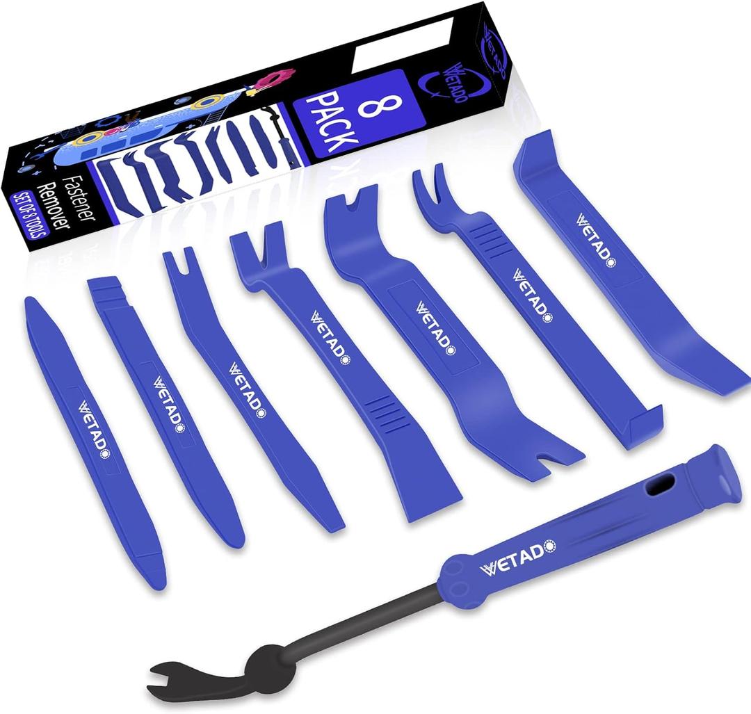 Wetado Trim Removal Tool, Car Upholstery Repair Kit, Car Door Audio Panel Trim Removal Set, Fastener Terminal Remover Tool Set Clips Pry Kit Auto Clip Pliers (8PCS Blue)