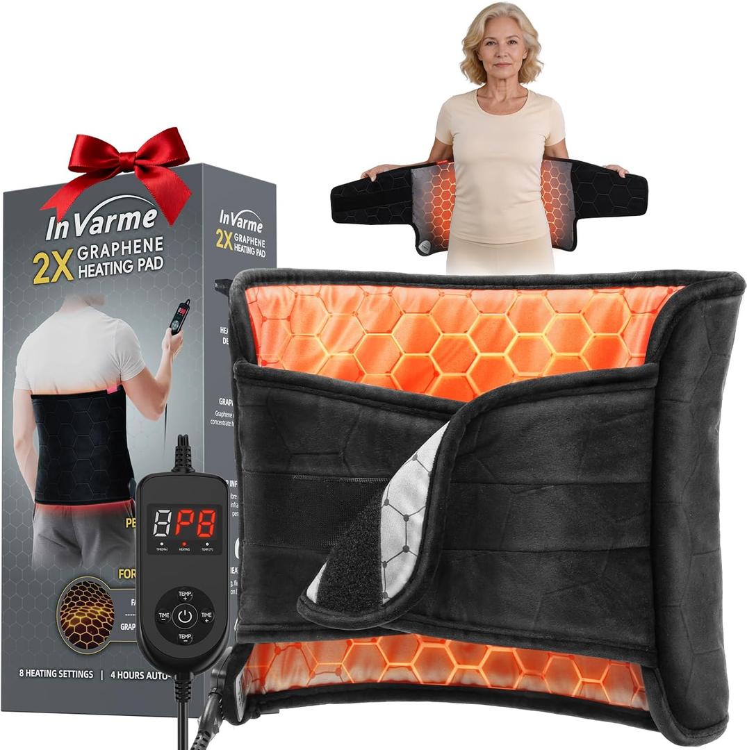 Extra-Hot Heating Pad for Back: 160 High Temp 3s Heats Up Quickly - Far Infrared Deep Fascial Relaxation Eases Muscle Stiffness Lower Back Pain for Women Men - 8 Temps 4H Auto Off Washable
