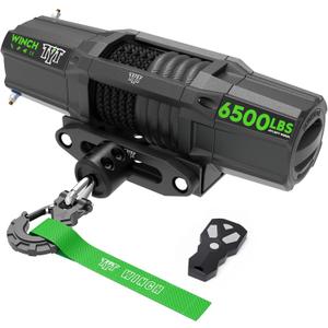 TYT 6500 lb UTV Winch with Wireless Remote and Wired Switch，12 Volt DC Electric Trailer Winch,1/4" x 50FT Synthetic Rope Winch with Rubber Stopper and Mounting Plate