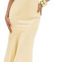 Summer Satin Tube Top Strapless Midi Dress for Women 2025 Formal Ruched Backless Wedding Guest Long Dresses (Yellow, XL)