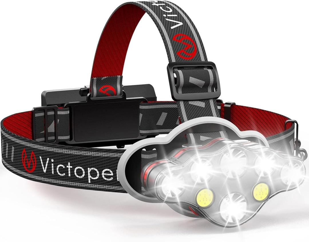 Victoper Rechargeable Headlamp, 8 LED High Lumen Super Bright Headlights with Red Light, USB Waterproof Head Flashlight, 8 Mode Head Lamp for Outdoor Running Fishing Working Camping Gear (1 Pack)