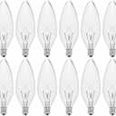 12-Pack E12 Candelabra Light Bulbs 25W Warm White 2500K, 240 Lumen Dimmable Chandelier Light Bulbs for Ceiling Fan, Pendants or Outdoor, B10 Clear Incandescent Bulbs (Silver Base)