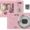 Andoer Portable Digital Camera 48MP 1080P 2.4-inch IPS Screen 16X Zoom Auto Focus Self-Timer 128GB Extended Memory Face Detection Anti-Shaking with 2pcs Batteries Hand Strap Carry Pouch (Pink)