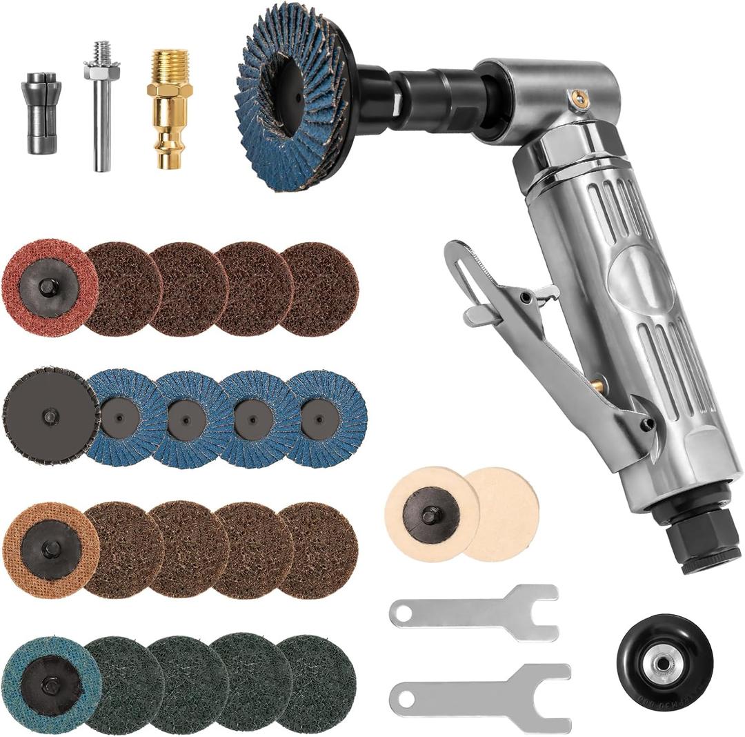 1/4"" Pneumatic Die Grinder with 22 Grinding Discs, 90 Angle Air Die Grinder, Precision Grinder for Polish Finish Burr Rust Paint Removal, X2K-57U-BVY683