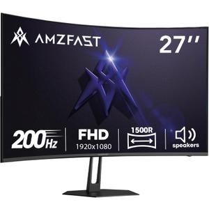 Amzfast 27 inch 200Hz Curved Gaming Monitor, FHD 1080p with Built-in Speakers, FreeSync, MPRT 1ms, 130% sRGB, 3000:1, 1500R, VESA Mount, HDMI 2.0&DP 1.4