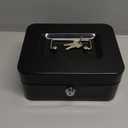 KYODOLED Medium Cash Box with Removable Money Tray, Key Lock Metal Storage Box with 2 Keys & Portable Handle, Safe Cash Drawer, 7.87"x 6.30"x 3.54", Black