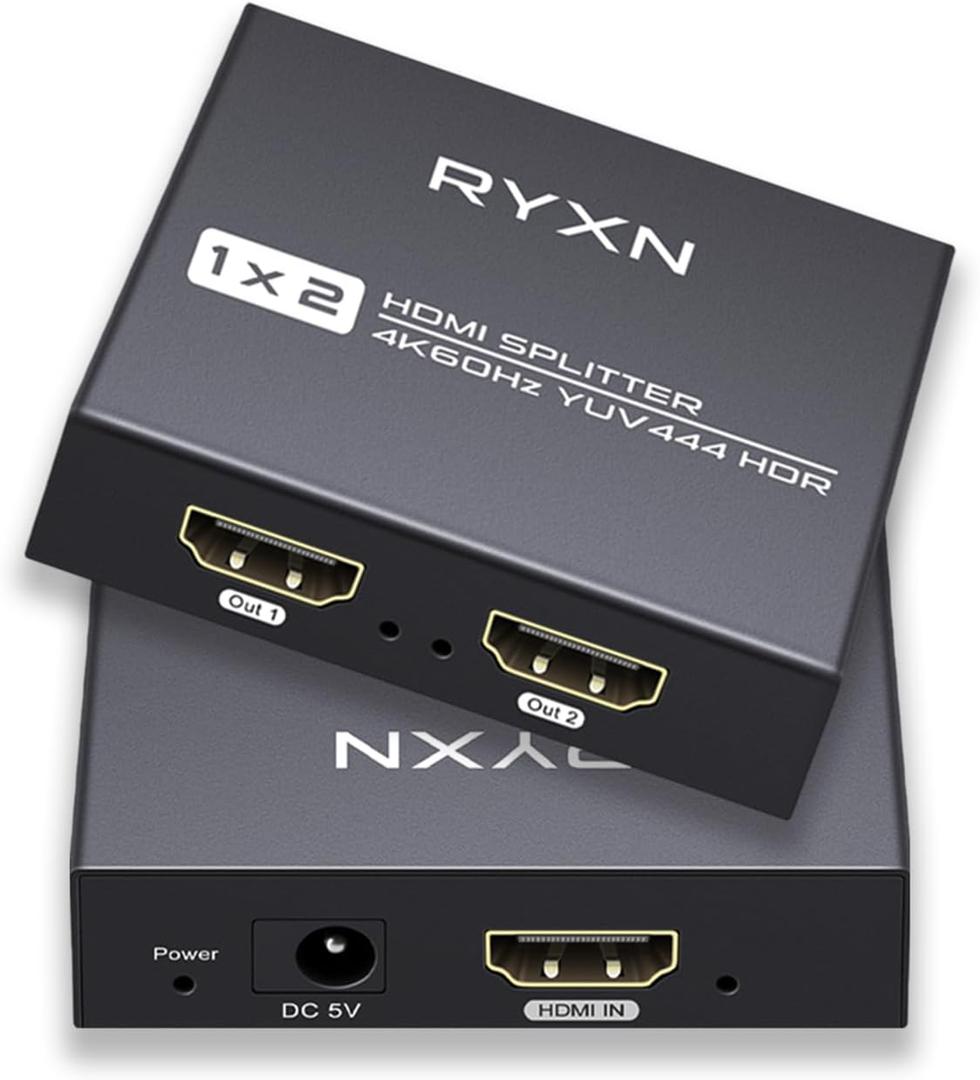 HDMI 2.0 Splitter 1 in 2 Out 4K 60Hz, Dolby Atmos, YUV 4:4:4, HDCP2.2/2.3, EDID, LPCM5.1/7.1, Compatible Roku, Apple TV, Fire Stick, Blu-ray Player, PS5/4/3, Xbox, Capture Card and More