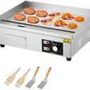 Garvee 21 in Stainless Steel Electric Griddle, Commercial Flat Top Grill, 1600W Non-Stick Teppanyaki Griddle with 2 Shovels & 2 Brushes, Adjustable Temperature for Kitchen, BBQ