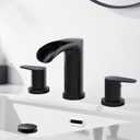 Black Sink Bathroom Faucet 3 Holes - Waterfall Design with 2 Handles Widespread Matte Black Vanity Faucet for Bathroom Sink & RV with Pop Up Drain & Supply Lines