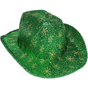 Christmas Cowboy Cowgirl Santa Hat Western Hat Gliiter Party Hat for Women and Men for Christmas Party Activity (Green)