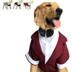 Lovelonglong Pet Costume Dog Suit Formal Tuxedo with Black Bow Tie for Large Medium Dogs Cat Wedding Clothes Reddish Brown L-M