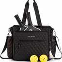 Pickleball Tote Bag for Women Gifts  Stylish Quilted Black  Lightweight - Pickle Ball Equipment with Fence Hook and Computer Compartment - Adjustable Shoulder Strap - Sports Gear Hand Bag