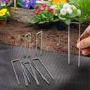100 Pack Landscape Staples with Gasket Caps, 6 Inch Garden Stakes, U-Shaped Pins for Tube, Lawn Fence Pins for Landscape Fabrics Irrigation Tubing and Weed Barriers