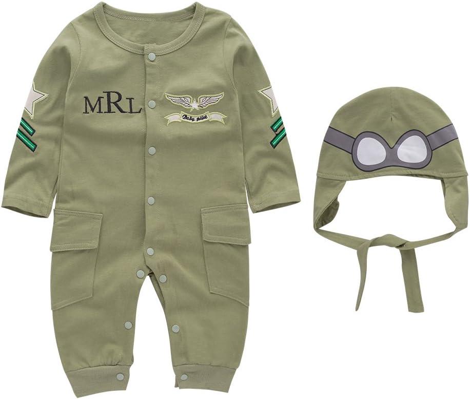 LXKIKMM Toddler Baby Boys Pilot Jumpsuit Set Toddler Outfits with Cap and Scoks (Green)