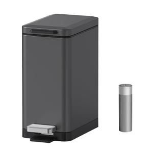 Mbillion Bathroom Trash Can with Lid Slim Stainless Steel Small Bathroom Garbage Can 10 Liter, 2.6 Gallon Soft Close, Step Pedal, Slim Wastebasket for Toilet, Office, Bedroom,Dark Grey