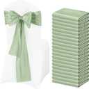 Pesonlook 60 PCS Sage Green Satin Chair Sashes Bows Satin Chair Sashes Universal Chair Cover for Wedding Reception Restaurant Event Decoration Banquet,Party,Hotel Event Decorations (7 x 108 inch)