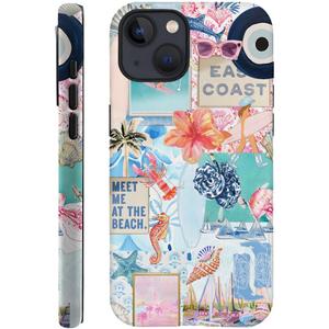 Generic Case Compatible with iPhone 14,Scratch Resistant Hybrid 2-Layer Hard Shell Phone Case,Seashells Beach Summer Jellyfish Collage