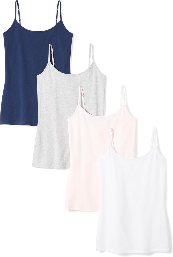 Amazon Essentials Women's Slim-Fit Camisole, Pack of 4 (X-Large, Dark Blue/Light Grey Heather/Pale Pink/White)