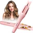 Automatic Rotating Curling Iron with 3 Temperature Fast Heating, Auto Hair Curler with Timer Settings, Anti-Tangle, Automatic Shut-Off and Scalding for Hair Styling, Pink