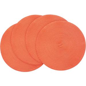 Floroom 15 Inch Round Braided Placemats Set of 4, Washable Heat Resistant Cotton Polyester Circle Place Mats for Kitchen Dining Table - Coral Orange (4pcs)
