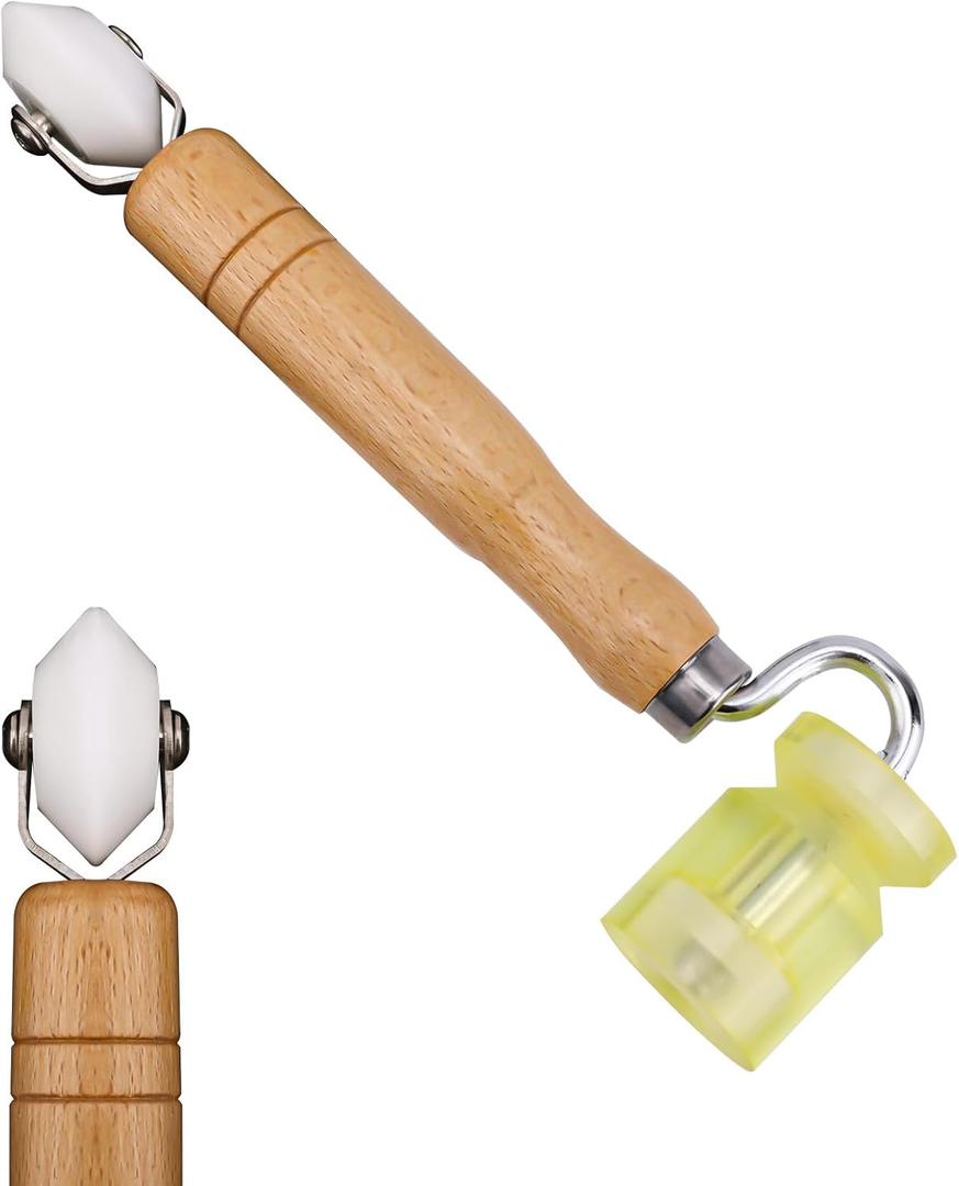 Seam Roller, Wooden Wallpaper Tools Roofing Tools 2-in-1 Design RV Seam Tape Roller Double Head Penny Roller Car Sound Deadening Wheel Roller Roofing PVC Welding Tool Hand Pressure Printing Roller