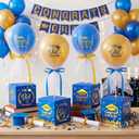 Seenelling 4 Sets Graduation Centerpieces for Tables Tulle Tutu Balloons with Foil Box Navy Blue and Gold Graduation Party Decorations Grad Balloon Stand for College High School