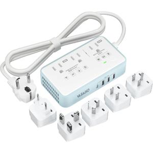 220V to 110V Voltage Converter US to Europe, 2000W Voltage Converter for European Travel with 3 AC 2 USB-C 2 USB-A Ports, and EU/UK/AU/IT European Travel Plug Adapter