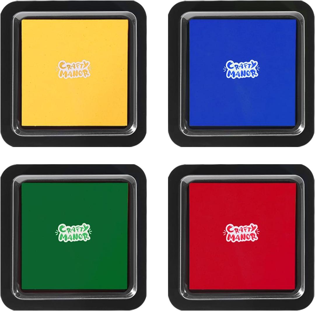 CraftyManor 4 Colors Washable Stamp Pad Finger Paint, Latex Foam Fingerprint Inkpad, Water Base Ink Stamps Pads (4 Colors-02)