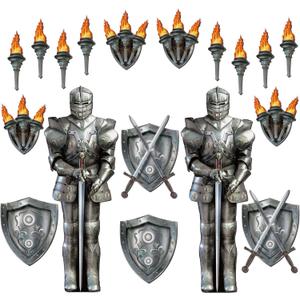 Honoson 20 Pcs Medieval Party Decorations 6 Feet Jointed Suit of Armor Knight Cut Out Castle Decorations Medieval Shield Photo Prop for Castle Renaissance Knight Party Wall Decor Supplies