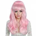 Linfairy Long Wavy Pink Wig Big Bouffant Beehive Wigs for Women fits 50s 80s Costume