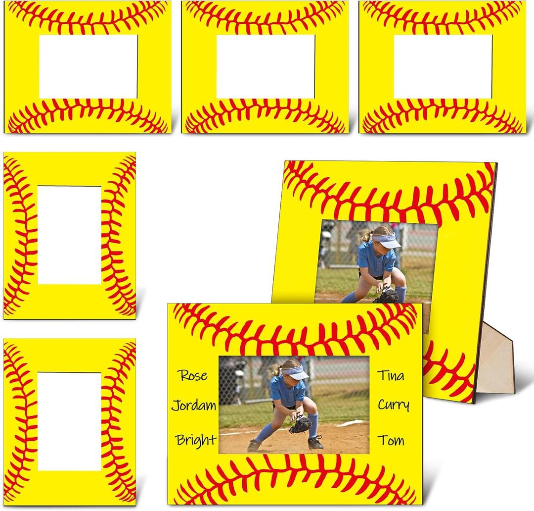 GlikCeil 6 Pcs 8'' x 10'' Softball Picture Frame Wooden Senior Night Photo Frames Gifts Sport Pattern Decor for Tabletop Display Home Hotel Office Decoration, Fits Display 4'' x 6'' Photos